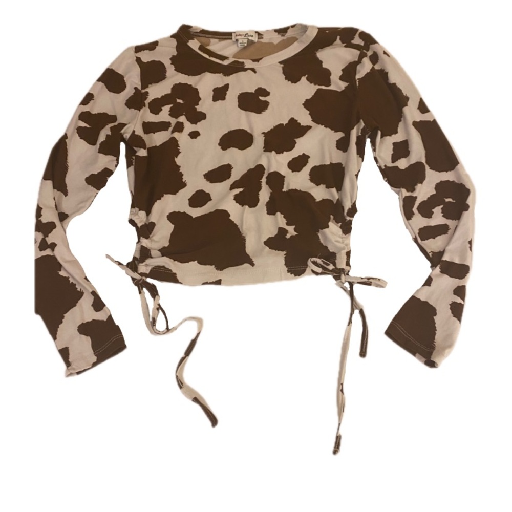Ruby & Lace Women’s Large Brown and Cream Cow Print Long Sleeve Top